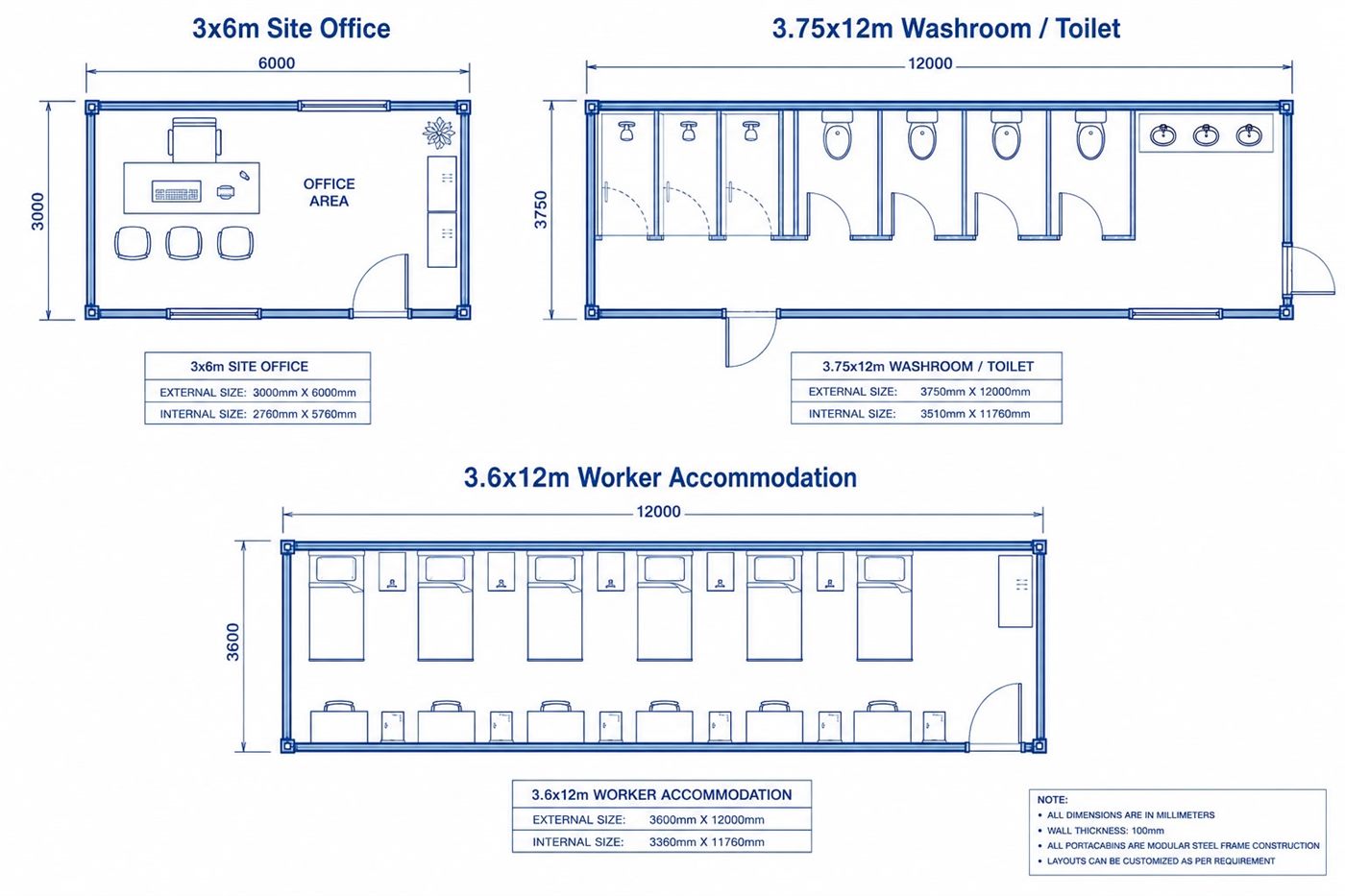 Portacabin CAD elevation and layout drawings